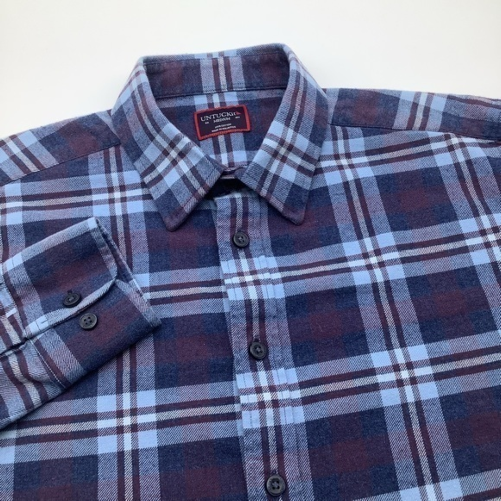 UNTUCKit Mens Long Sleeve Button Up Barrington Flannel Plaid Blue Shirt Sz M.